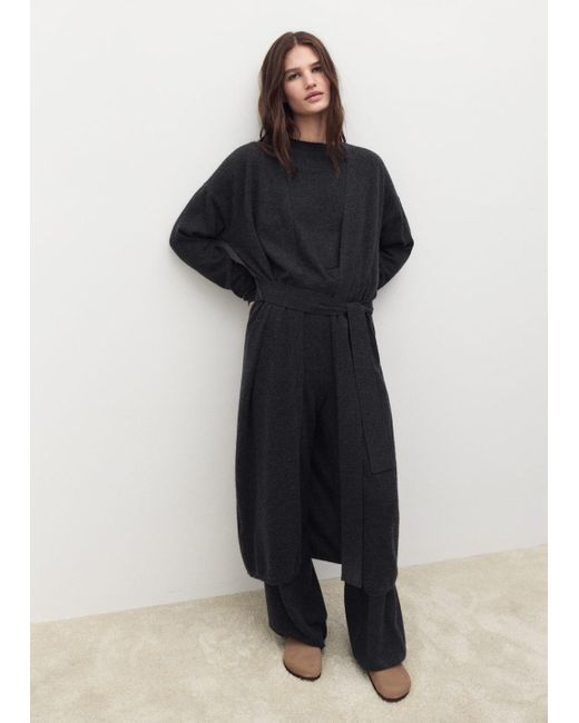 Mango Natural 100% Cashmere Long Cardigan With Design Charcoal