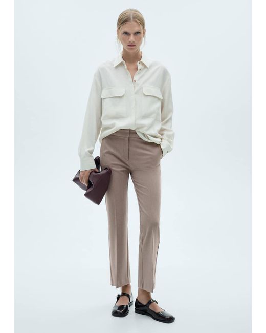 Mango White Flowy Viscose-Blend Flare Trousers