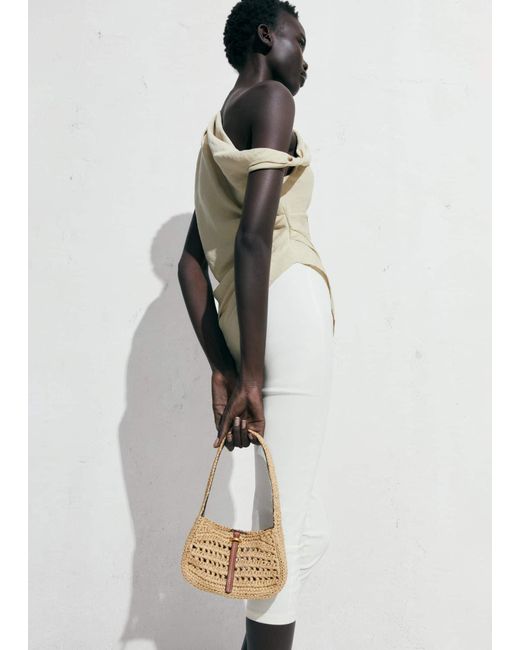 Mango White Natural Fibre Shoulder Bag