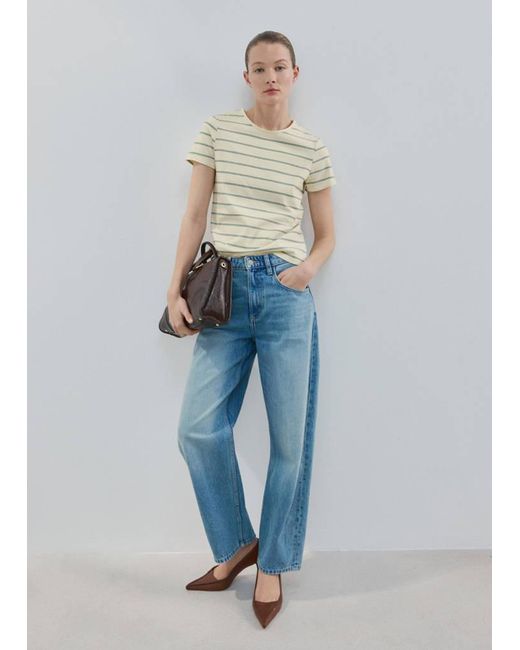Mango Blue Striped Cotton T-Shirt