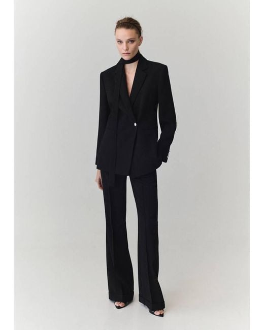 Mango Blue Flared Trousers With Seams
