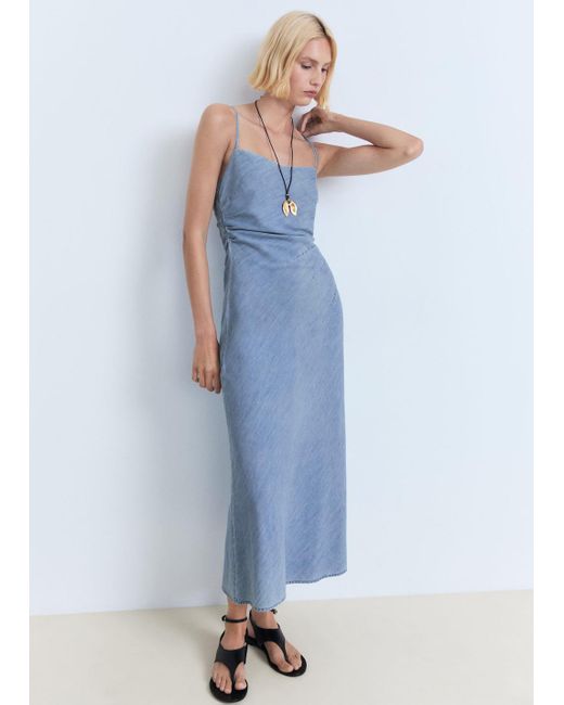 Robe Jean Drapée Bleu Moyen Mango en coloris Blue