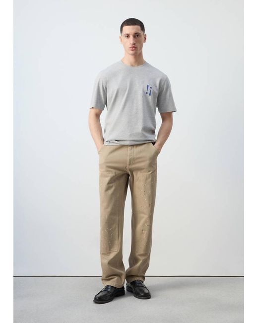 Mango White 100% Cotton Printed T-Shirt for men