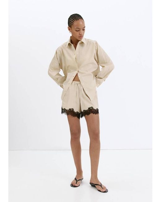Mango Natural Striped Lace Shorts