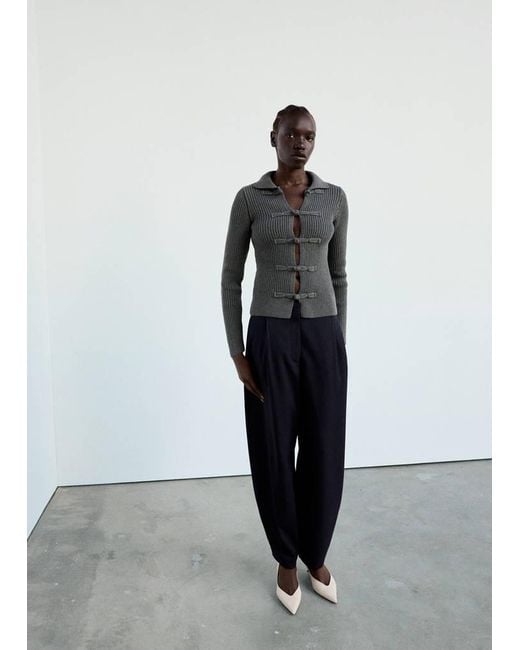 Mango Black Ribbed Duffle Cardigan