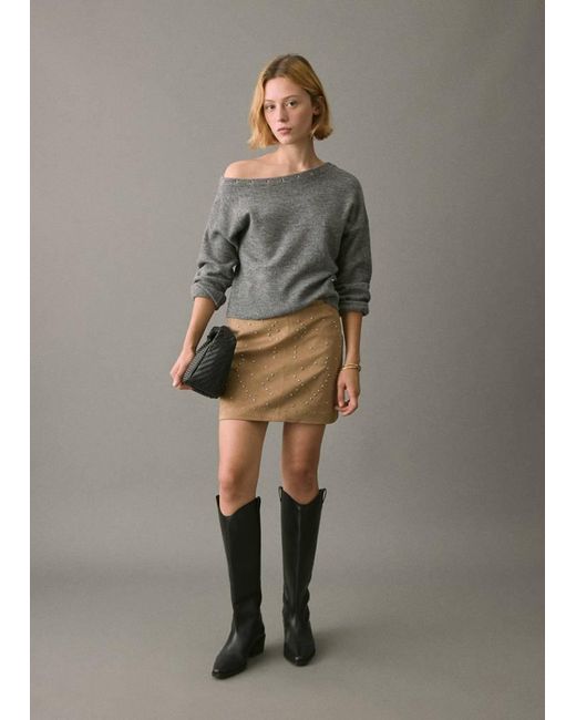 MANGO TEEN Gray Asymmetrical Studded Sweater