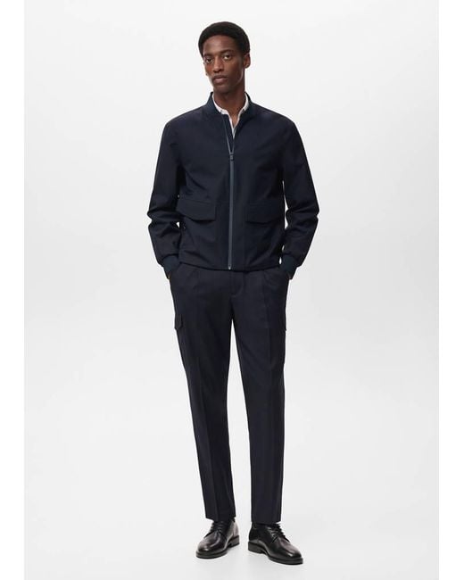 Mango Blue Packable Water-Repellent Bomber Jacket for men