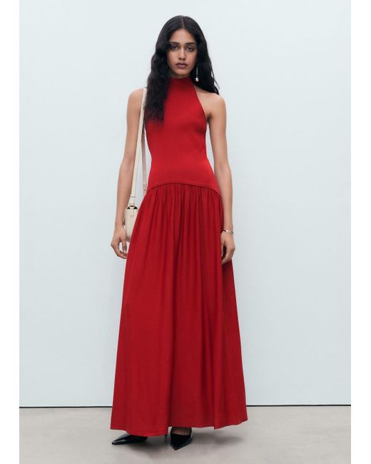 Vestito Maglia Collo Halter Rosso di Mango in Red