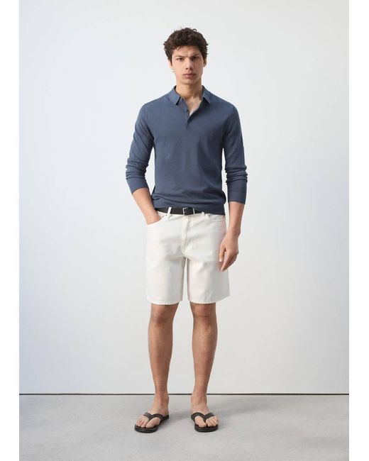 Mango Blue 100% Cotton Fine-Knit Polo Shirt for men