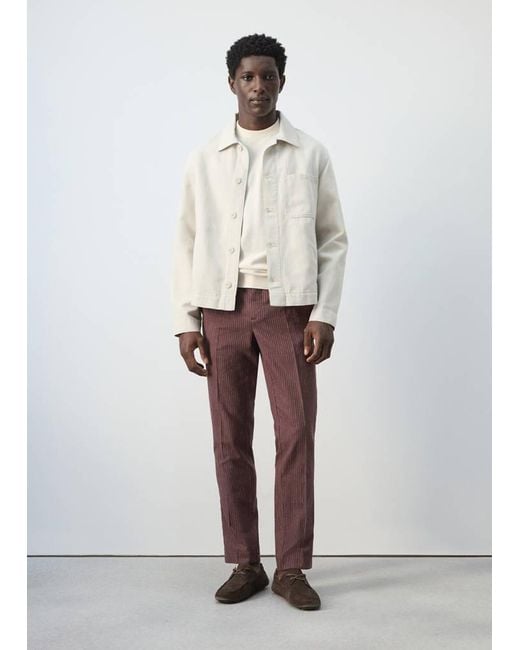 Mango White Cotton Linen Denim Jacket for men