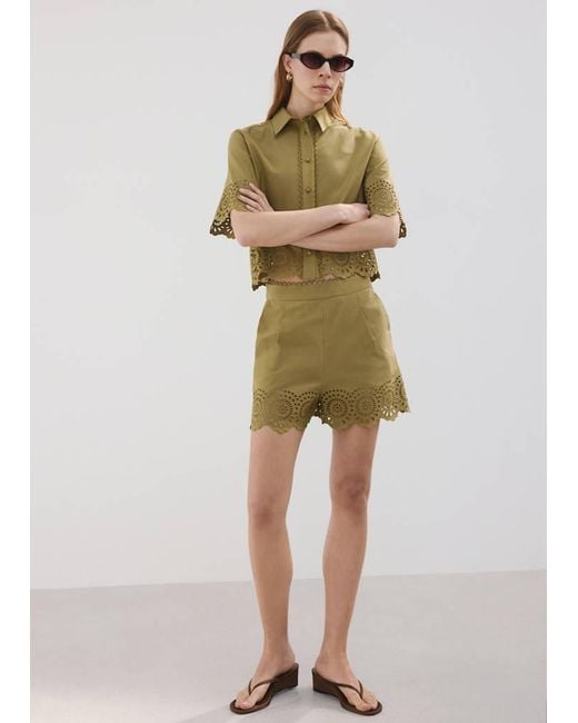 Mango Natural Embroidered Openwork Shorts