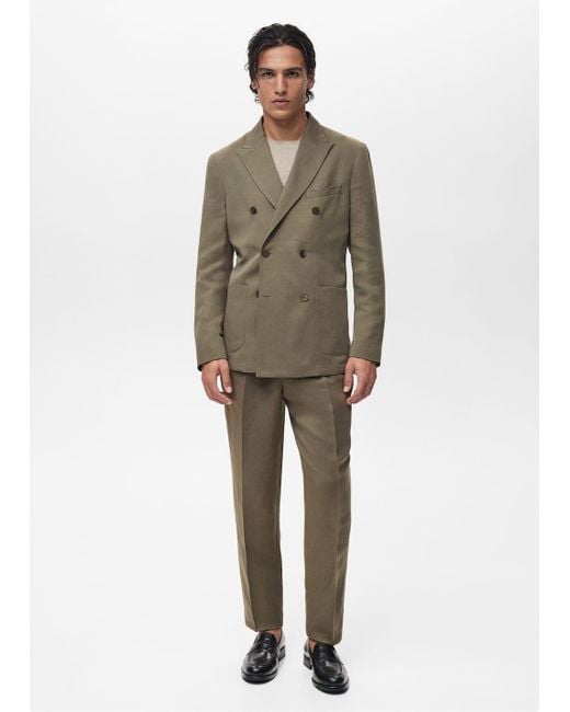 Mango Natural Slim-Fit Linen-Blend Double-Breasted Jacket for men