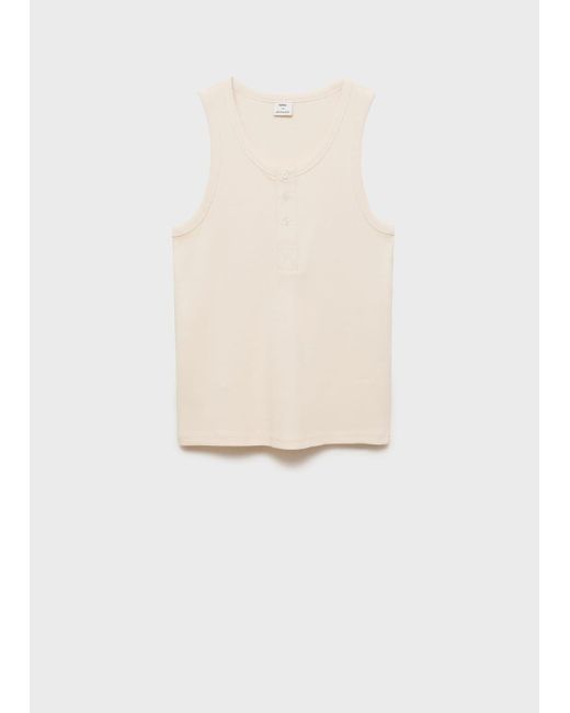 Mango White 100% Cotton T-Shirt With Buttons for men