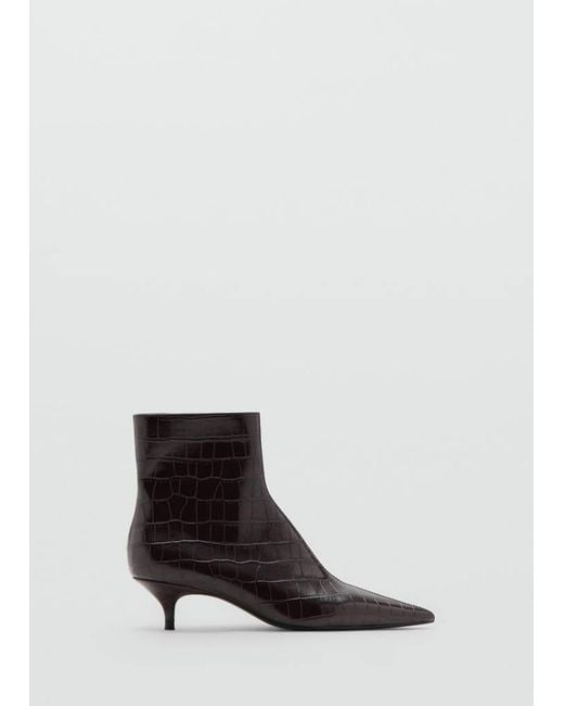 Mango White Kitten Heel Pointed-Toe Ankle Boot