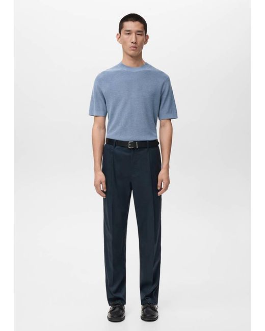 Mango Blue Knit Cotton T-Shirt for men