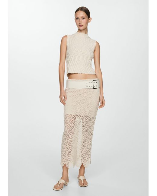 Mango White Crochet Midi Skirt