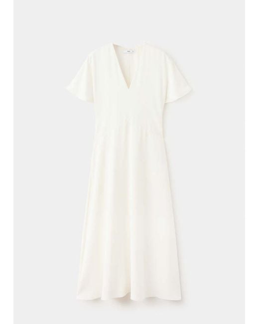 Mango White V-Neck Short-Sleeved Dress