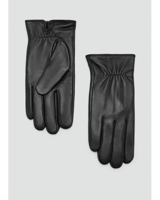 Mango Black Leather Gloves for men