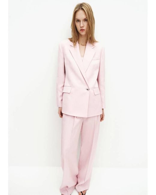 Mango Pink Linen-Blend Double-Breasted Suit Jacket