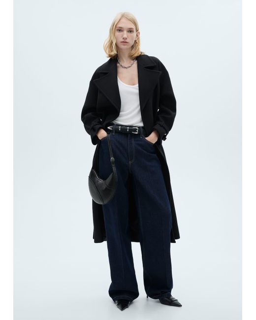 Mango Blue Maxi Lapel Manteco Wool Coat