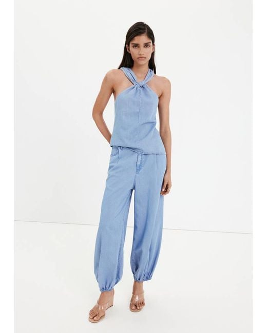 Mango Blue High-Waisted Baggy Jeans