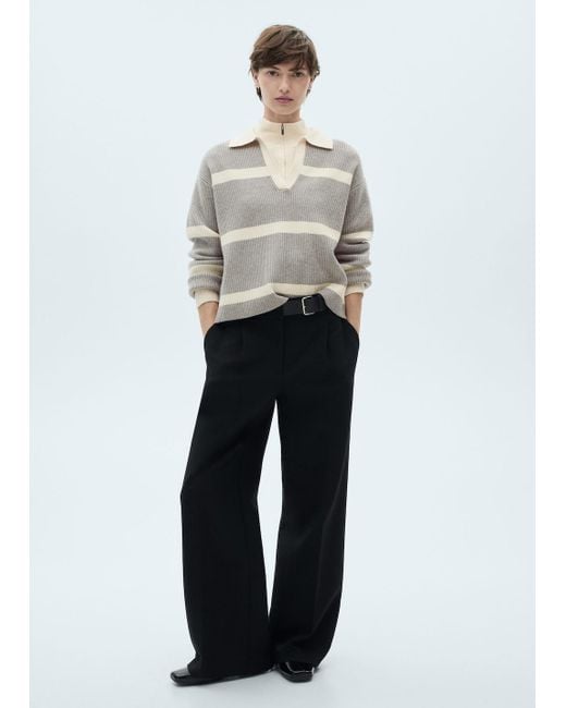Mango Blue Knitted Polo-Neck Sweater