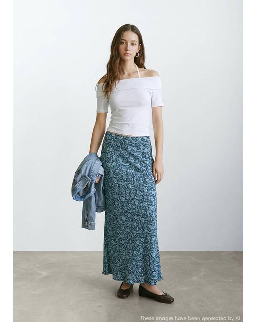 MANGO TEEN Blue Flowy Printed Skirt