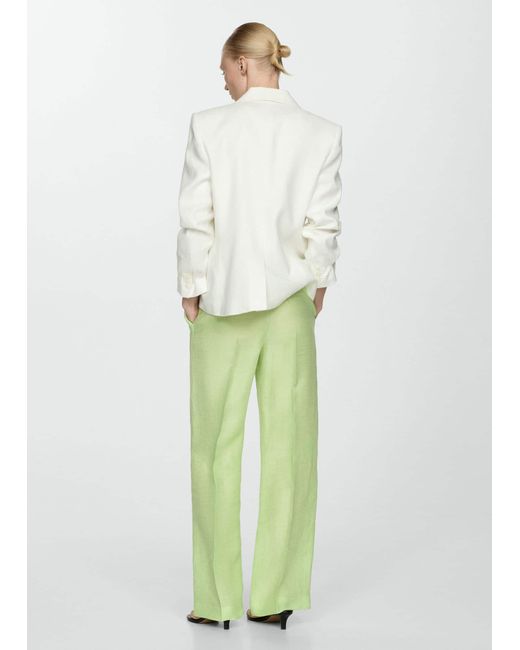 Mango Green Wideleg Linen Trousers