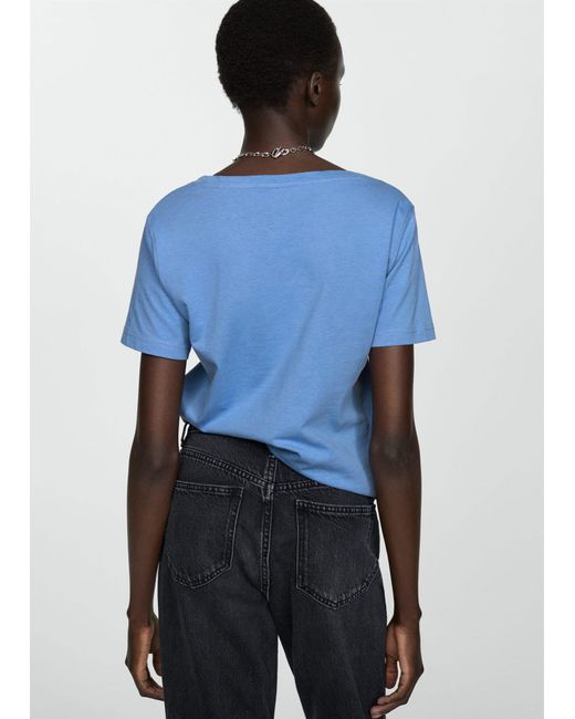Mango Blue Short-sleeved Cotton T-shirt