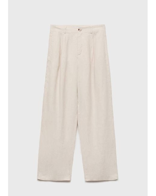 Mango White Linen Trousers With Tortoiseshell Button