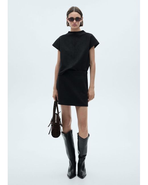 Mango Black Leather-Effect T-Shirt