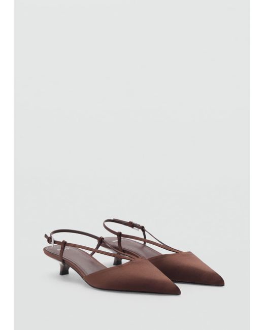 Mango Brown Satin Kitten-Heel Shoes With Straps