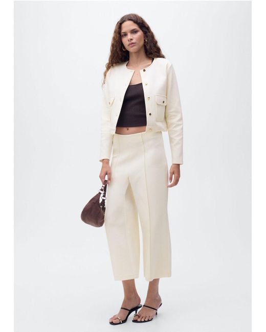 Mango White Crop-Jacke Aus Baumwolle Mit Taschen