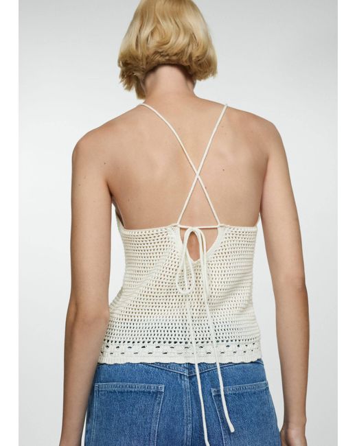 Mango White Crochet Knitted Top Off