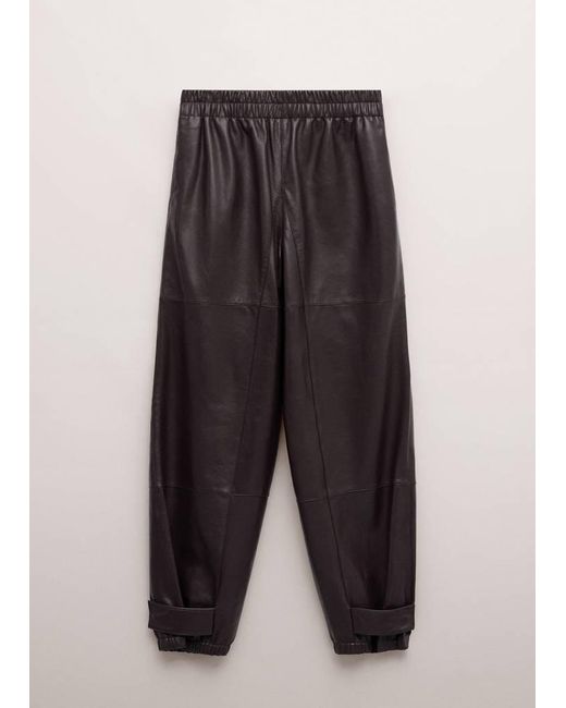 Mango Blue Buttoned Hem Leather Trousers