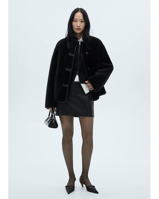 Mango Black Short Fur Effect Coat