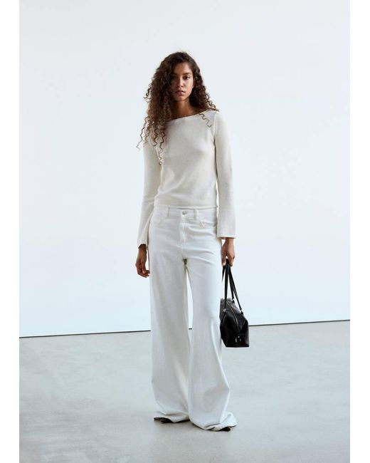 Mango White Boat-Neck Knitted Sweater