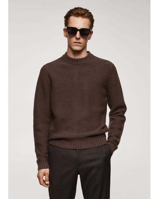 Mango Brown Knitted Sweater With Ribbed Details for men