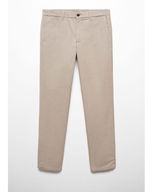Mango Brown Slim Fit Structured Cotton Trousers for men