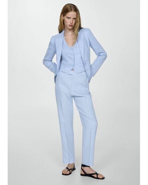 Mango Blue Linen Suit Waistcoat Sky