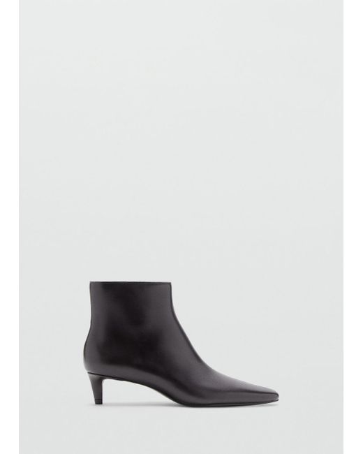 Mango White Leather Boots With Kitten Heels