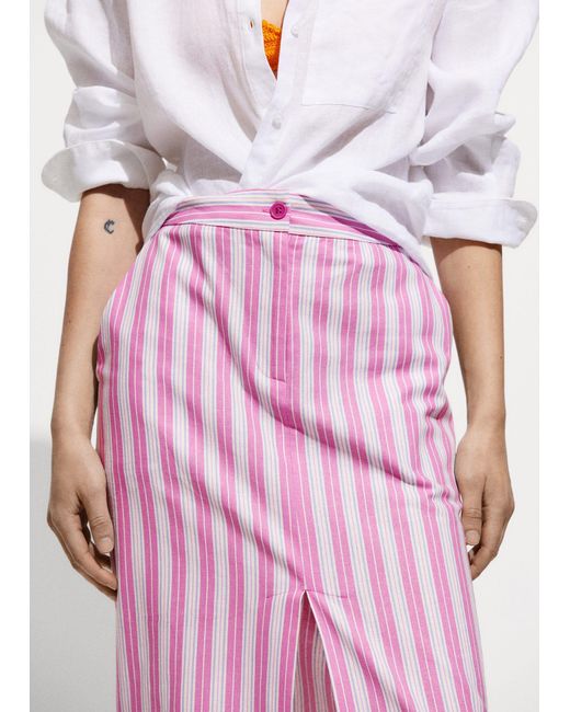 Mango Pink Slit Striped Skirt