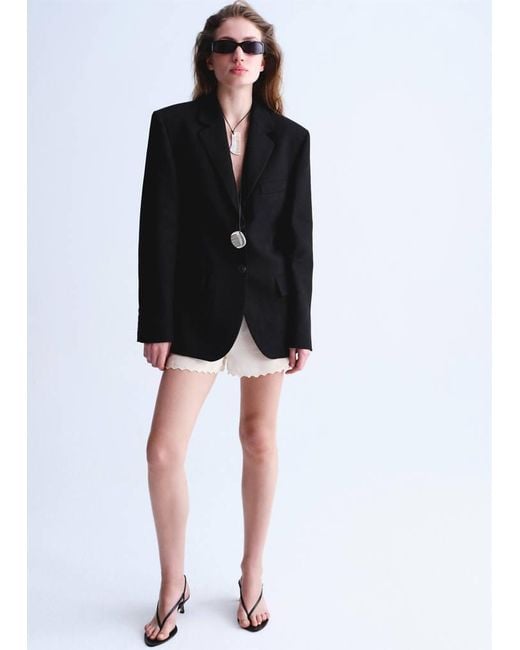 Mango Black Ruched Semi-Transparent Shorts