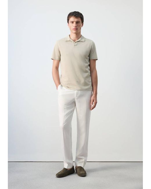 Mango White Slim Fit Piqué Polo for men