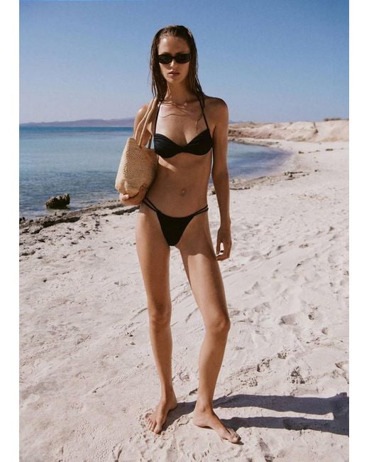 Mango Black Bandeau Bikini Top With Ruching