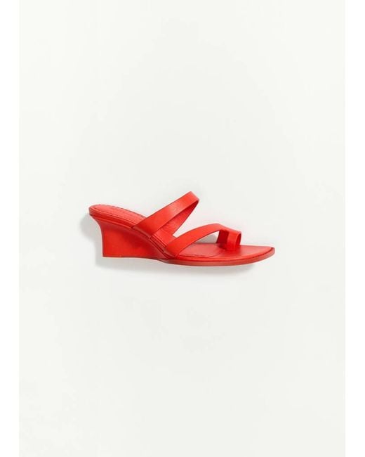 Mango Red Wedge Leather Sandals