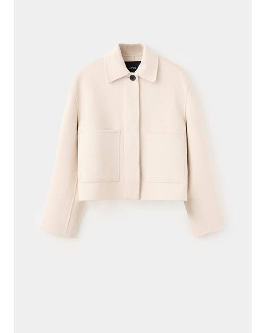 Mango White Short Wool-Blend Jacket With Patch Pockets
