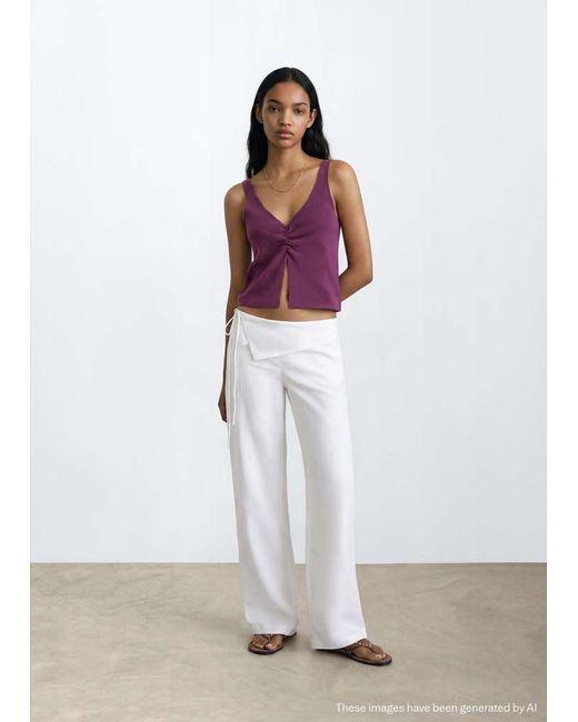 MANGO TEEN White Cotton Top With Ruched Detail