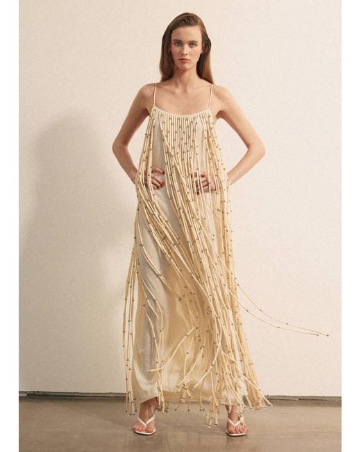 Mango Natural Long Dress With Sphere Tassels
