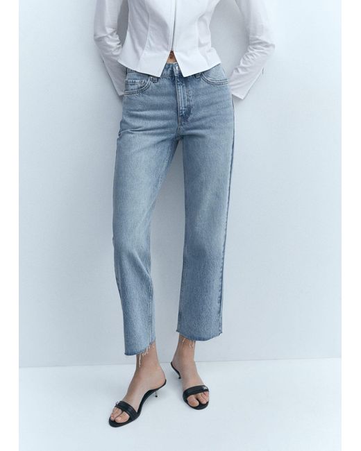 Mango Blue Straight-fit Cropped Jeans Medium